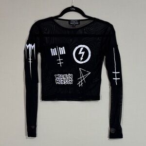 Dolls Kill x Marilyn Manson Black Mesh Graphic Crop Top Size S